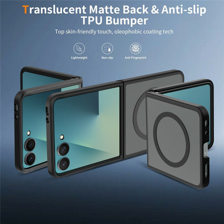 Samsung Galaxy Z Flip8 Mat Fleksibelt Plast Bagside Cover - MagSafe Kompatibel - Sort