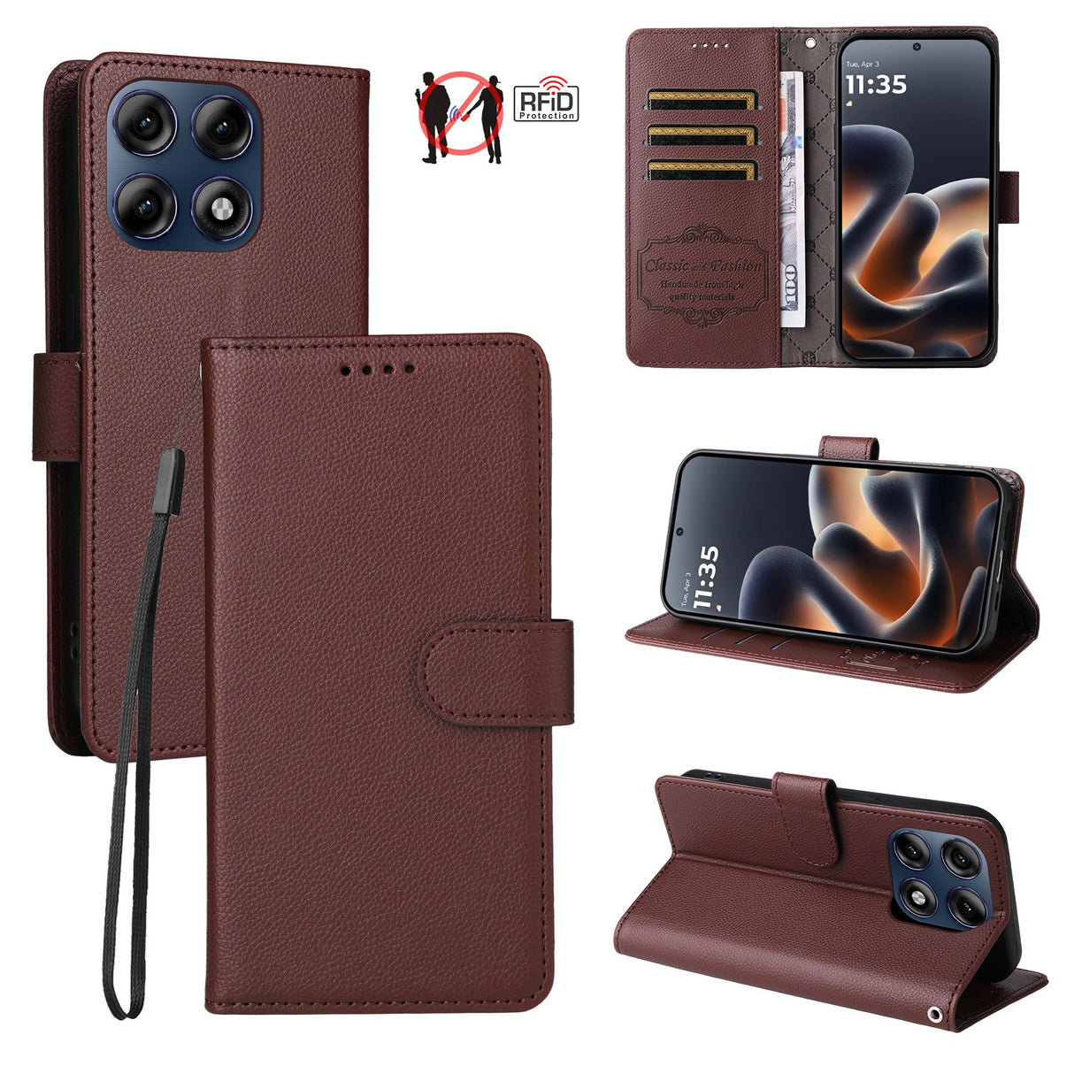 Motorola Edge 70 Pro EIDERWOOD Kunstlæder Flip Cover m. Strop & Ståfunktion - Brun