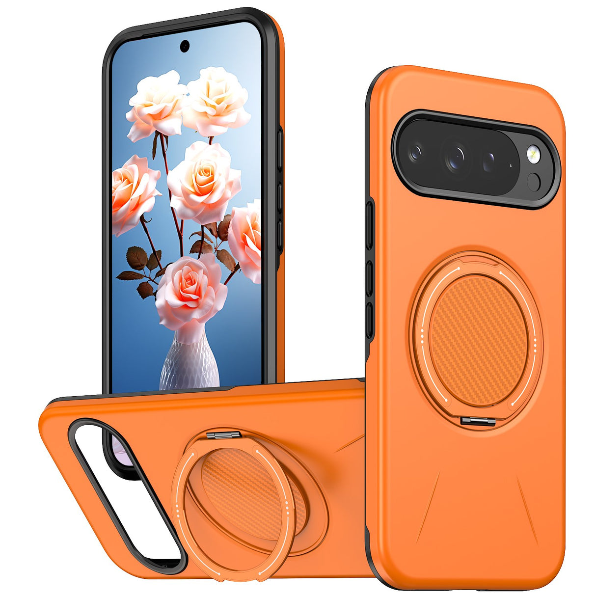 Google Pixel 11 / 11 Pro EIDERWOOD Hybrid Plast Bagside Cover m. Roterende Kickstand - MagSafe Kompatibel - Orange