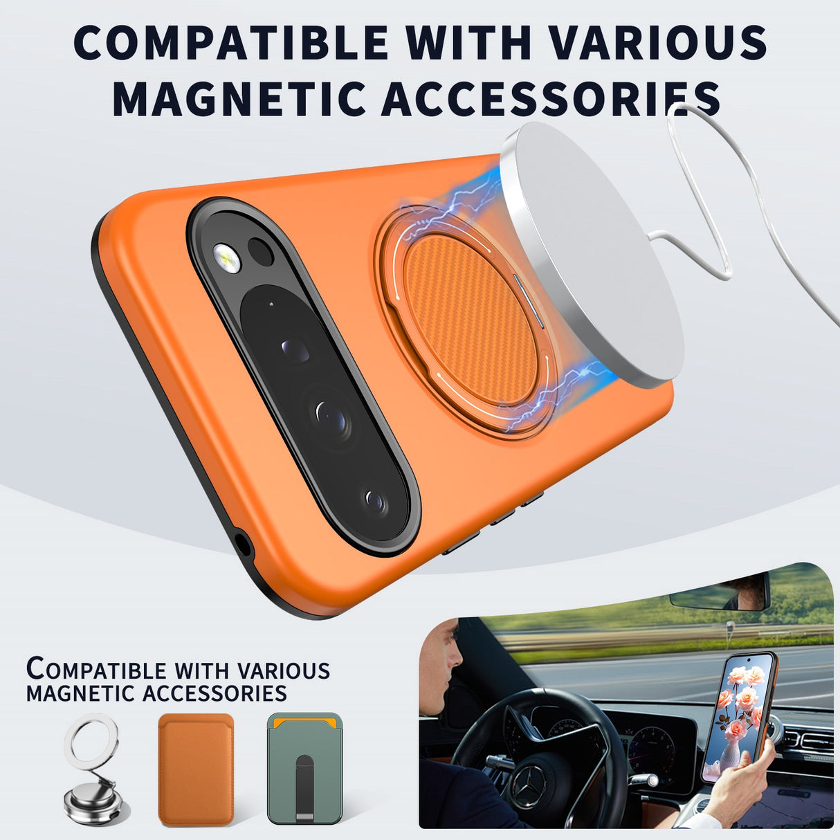 Google Pixel 11 / 11 Pro EIDERWOOD Hybrid Plast Bagside Cover m. Roterende Kickstand - MagSafe Kompatibel - Orange