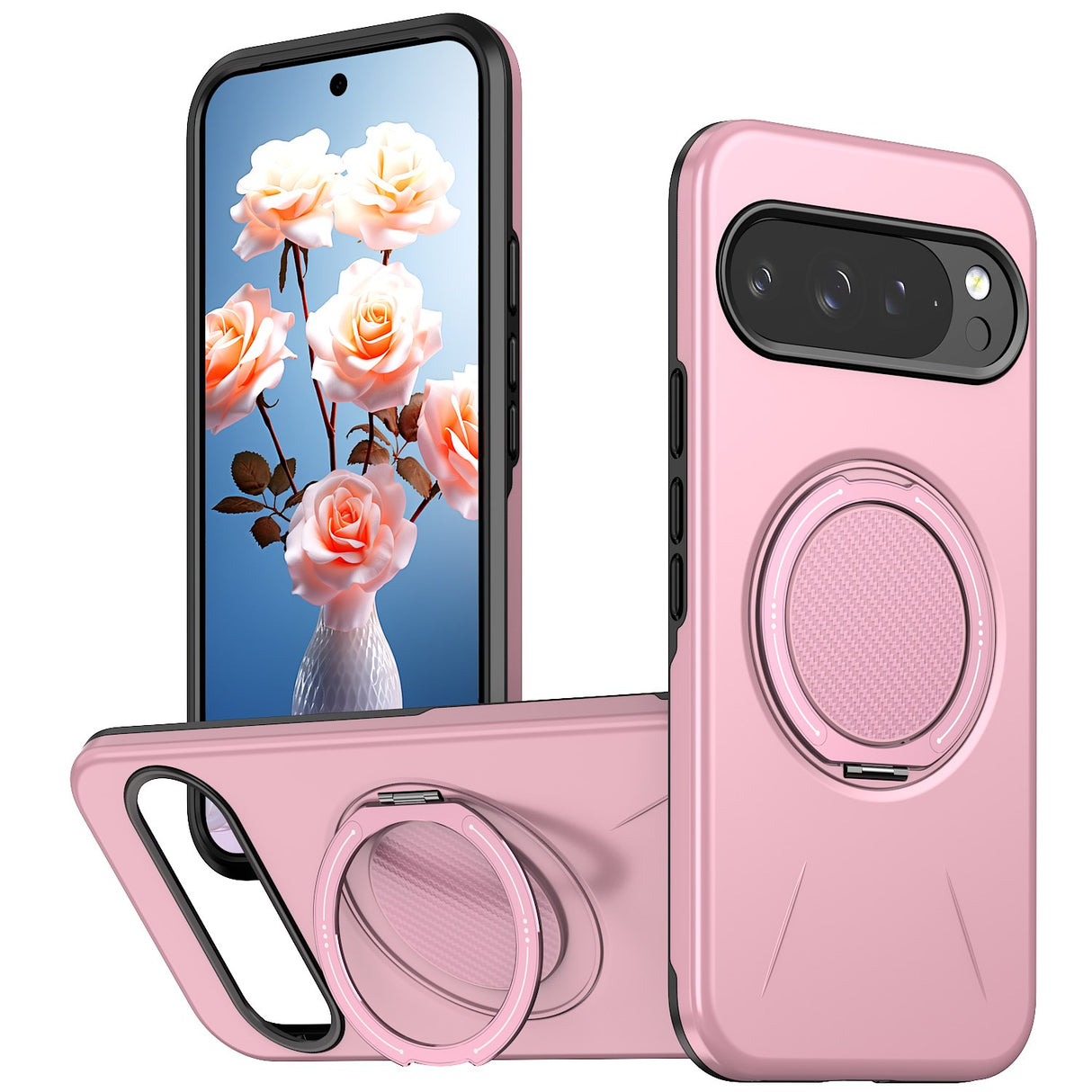 Google Pixel 11 / 11 Pro EIDERWOOD Hybrid Plast Bagside Cover m. Roterende Kickstand - MagSafe Kompatibel - Lyserød