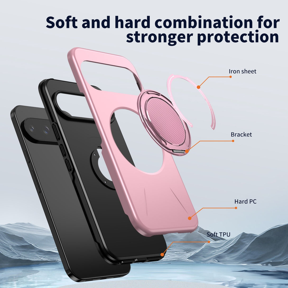 Google Pixel 11 / 11 Pro EIDERWOOD Hybrid Plast Bagside Cover m. Roterende Kickstand - MagSafe Kompatibel - Lyserød