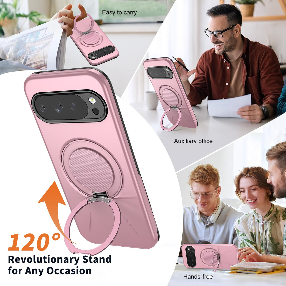 Google Pixel 11 / 11 Pro EIDERWOOD Hybrid Plast Bagside Cover m. Roterende Kickstand - MagSafe Kompatibel - Lyserød