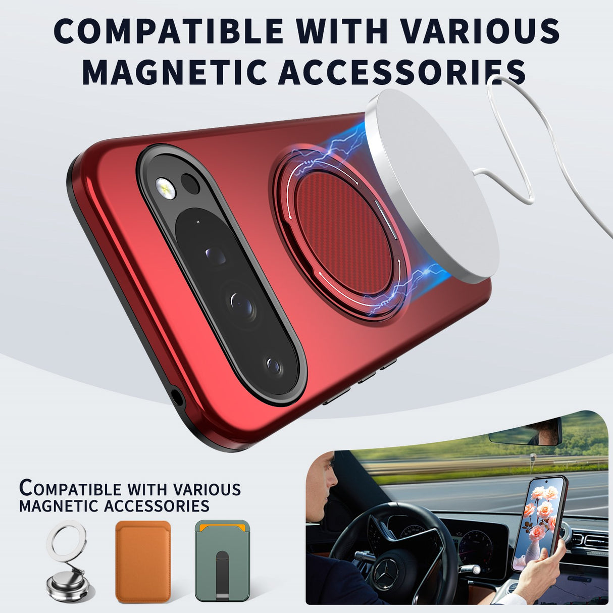Google Pixel 11 / 11 Pro EIDERWOOD Hybrid Plast Bagside Cover m. Roterende Kickstand - MagSafe Kompatibel - Rød