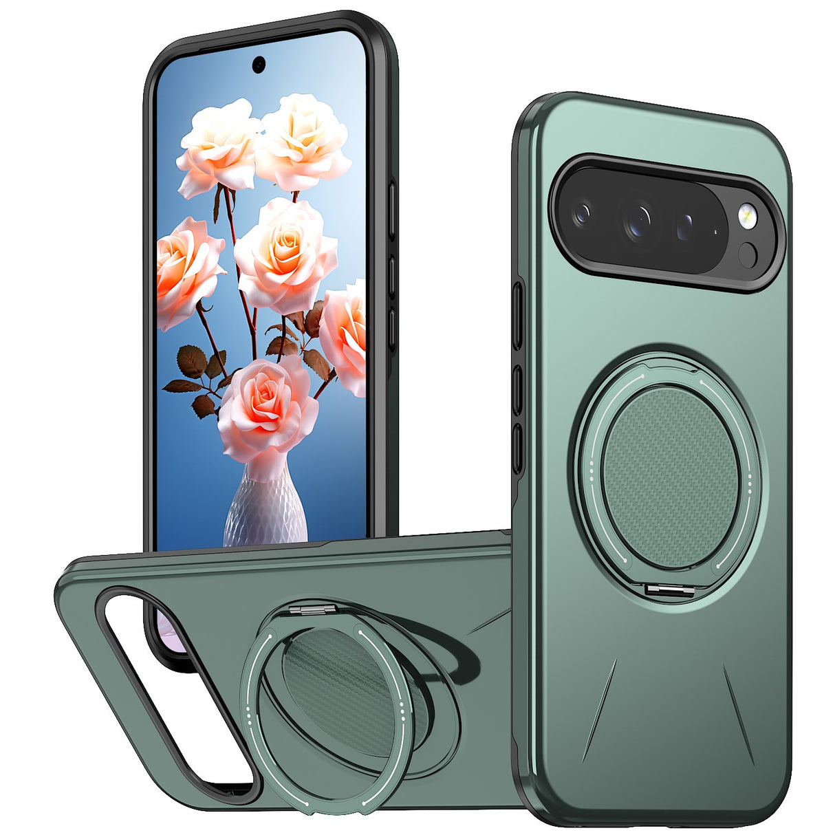 Google Pixel 11 / 11 Pro EIDERWOOD Hybrid Plast Bagside Cover m. Roterende Kickstand - MagSafe Kompatibel - Grøn