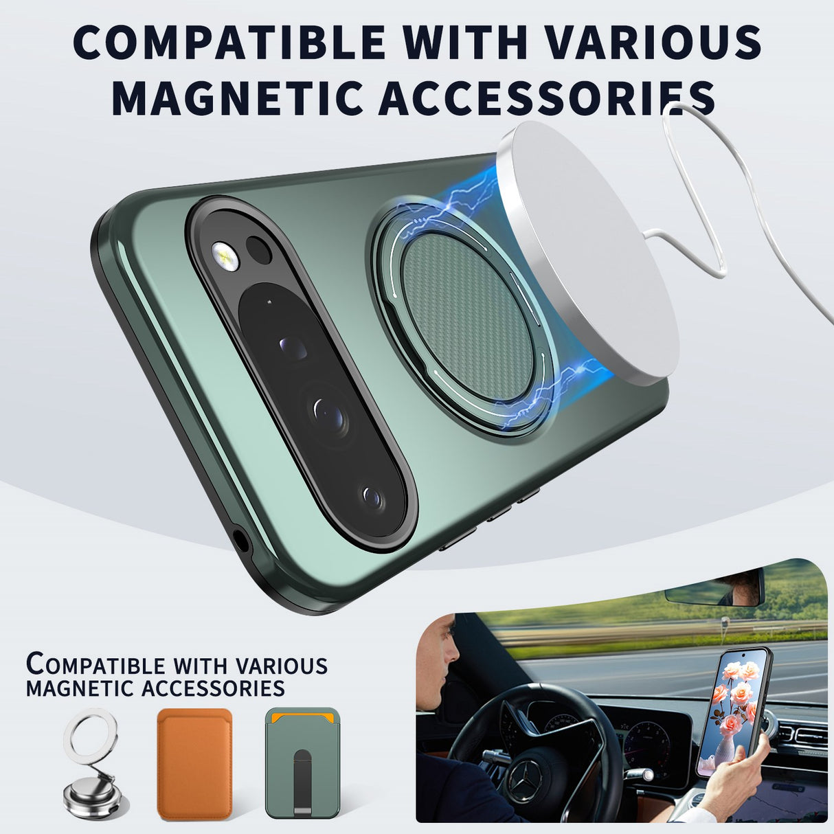Google Pixel 11 / 11 Pro EIDERWOOD Hybrid Plast Bagside Cover m. Roterende Kickstand - MagSafe Kompatibel - Grøn