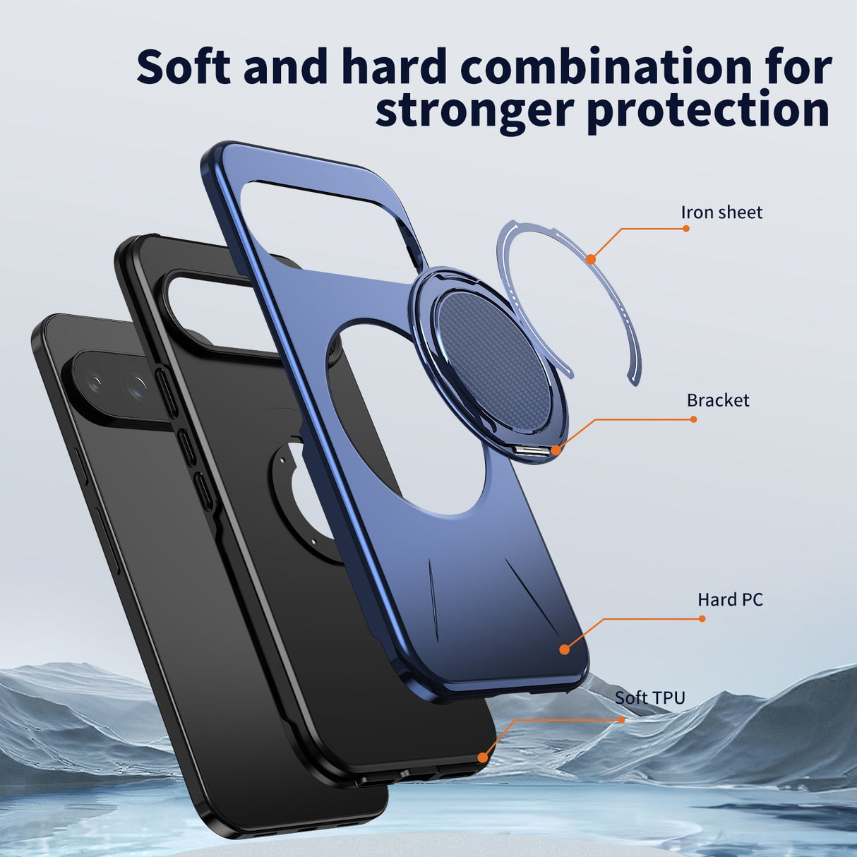 Google Pixel 11 / 11 Pro EIDERWOOD Hybrid Plast Bagside Cover m. Roterende Kickstand - MagSafe Kompatibel - Blå