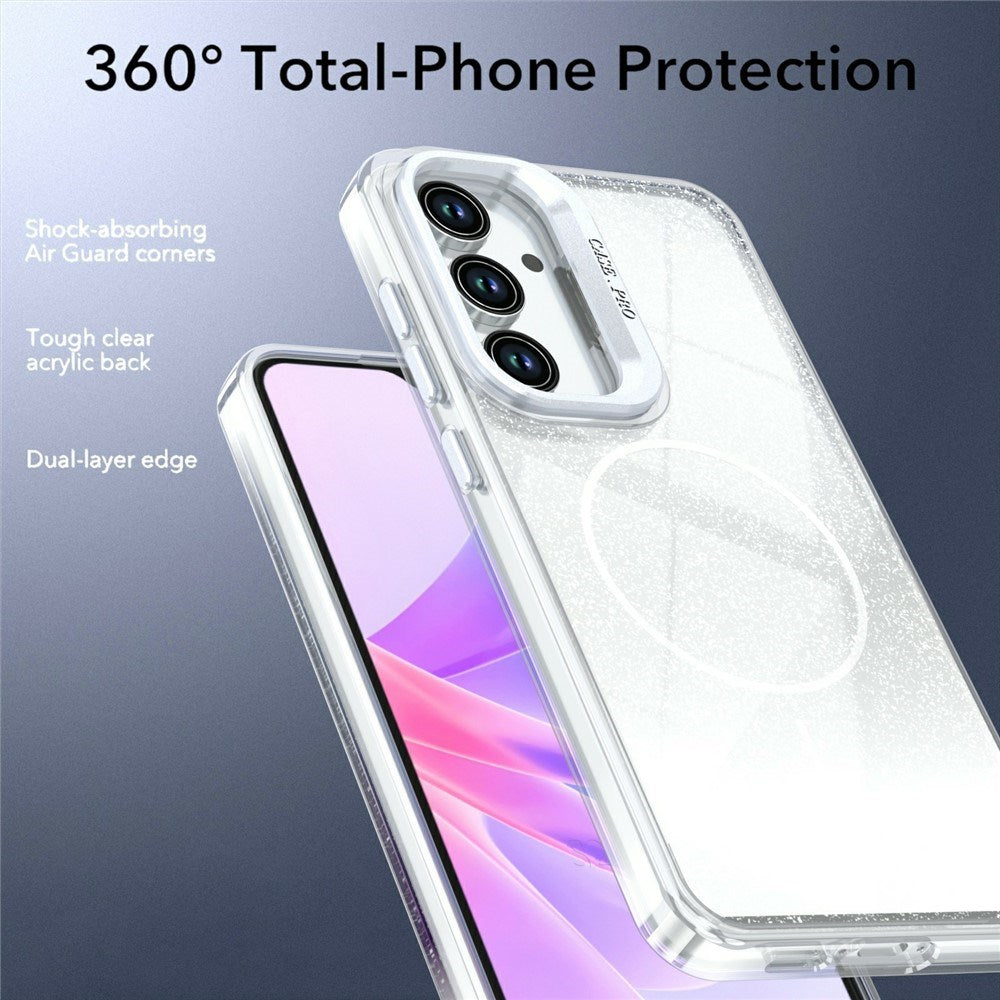 Samsung Galaxy S26 FE EIDERWOOD Hybrid Mobilcover m. Glitter & Kamera-Kickstand - Gennemsigtig / Hvid
