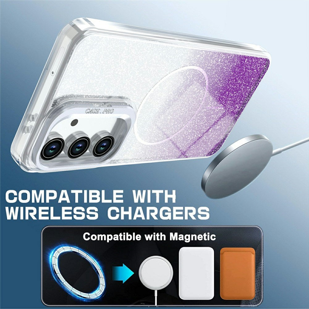 Samsung Galaxy S26 FE EIDERWOOD Hybrid Mobilcover m. Glitter & Kamera-Kickstand - Gennemsigtig / Lilla