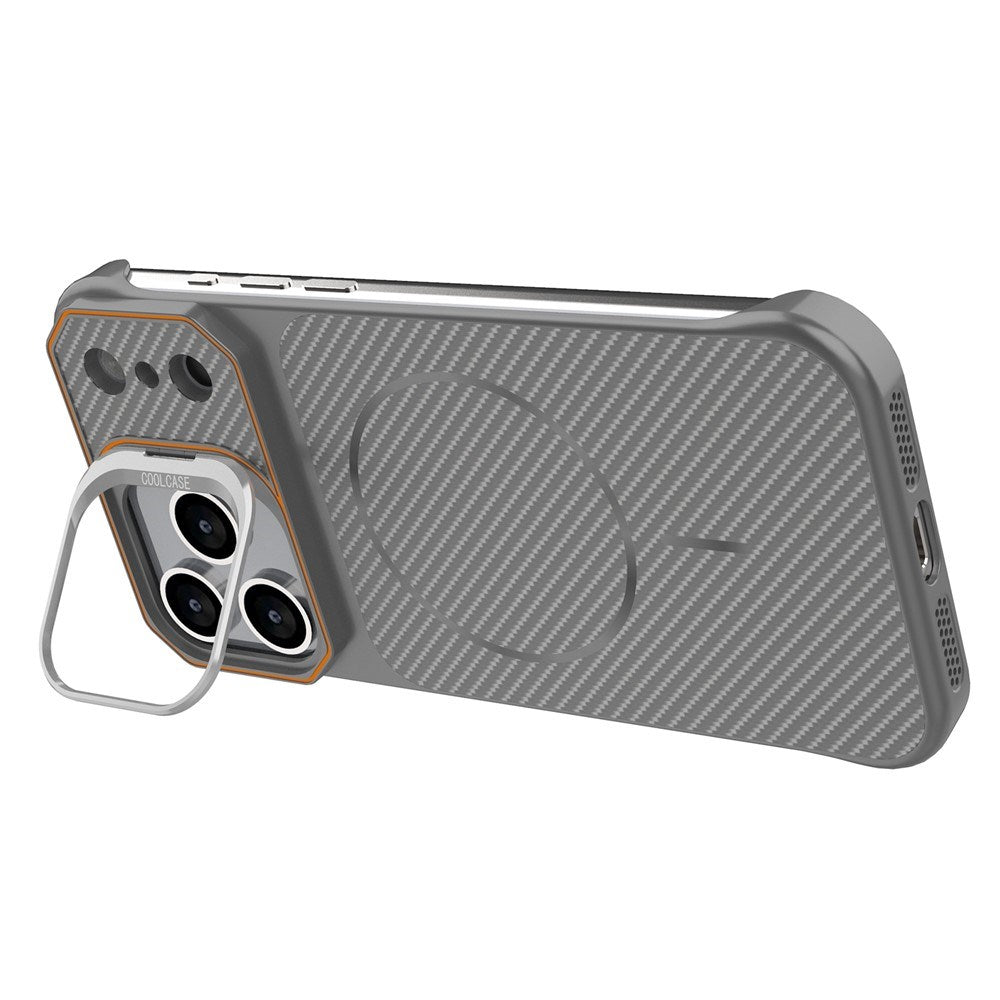 EIDERWOOD iPhone 18 Pro / 17 Pro Carbon Fiber Bagsidecover med Ståfunktion -  MagSafe Kompatibelt - Grå