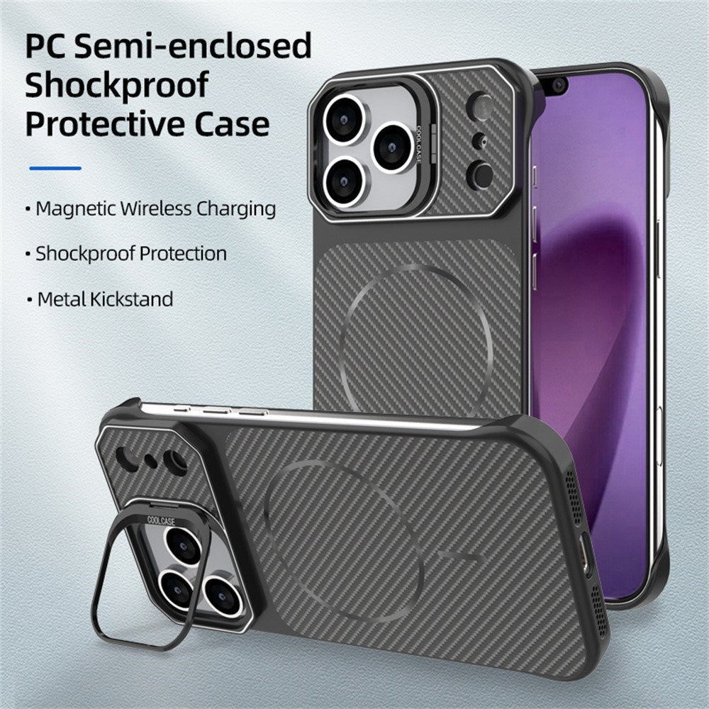 EIDERWOOD iPhone 18 Pro / 17 Pro Carbon Fiber Bagsidecover med Ståfunktion -  MagSafe Kompatibelt - Orange