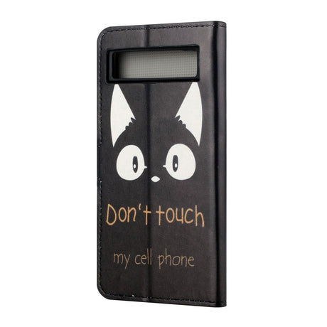 Google Pixel 7A Læder Flip Cover m. Pung & Ståfunktion - "Don't Touch My Cell Phone"