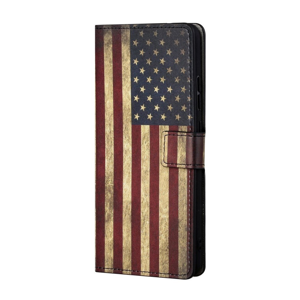 Google Pixel 7A Læder Flip Cover m. Pung & Ståfunktion - Amerikansk Flag