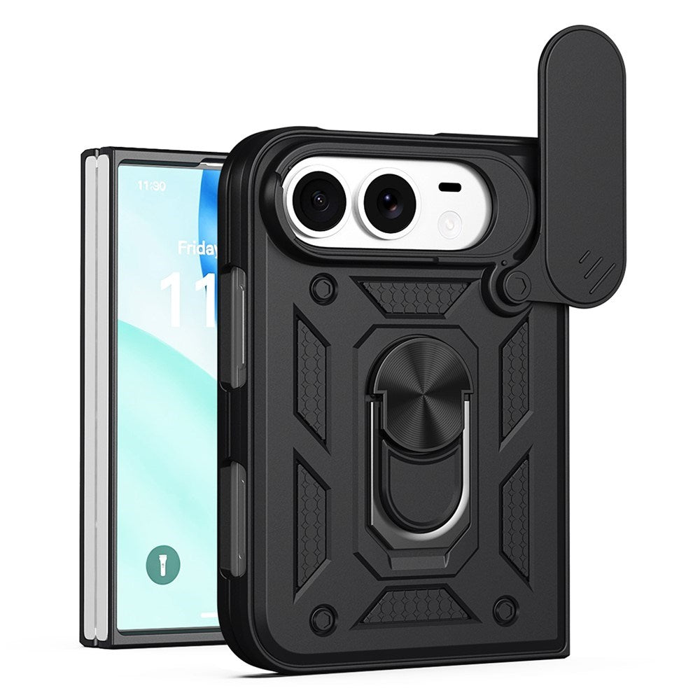 EIDERWOOD iPhone Fold Hybrid Håndværker Cover med Ståfunktion & Cam Slider - Sort