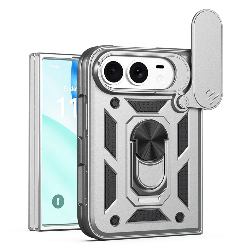EIDERWOOD iPhone Fold Hybrid Håndværker Cover med Ståfunktion & Cam Slider - Sølv
