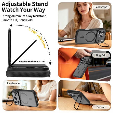 iPhone 18 Pro Max / 17 Pro Max Hybrid Plast Bagside Cover m. Stødabsorberende Kanter & Kickstand - MagSafe Kompatibel - Sort