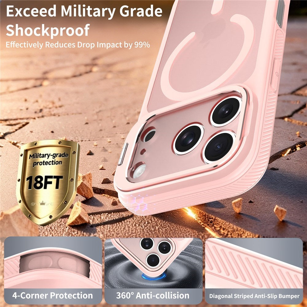 iPhone 18 Pro Max / 17 Pro Max Hybrid Plast Bagside Cover m. Stødabsorberende Kanter & Kickstand - MagSafe Kompatibel - Lyserød