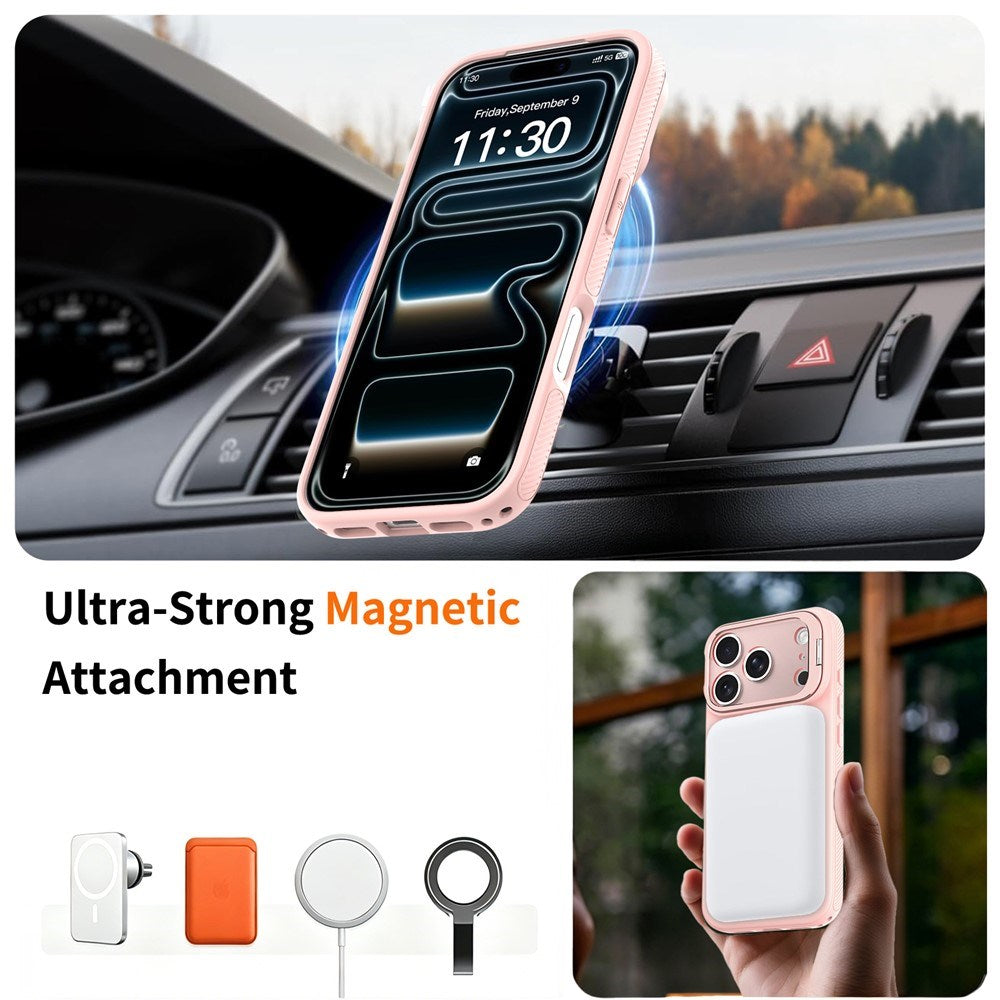 iPhone 18 Pro Max / 17 Pro Max Hybrid Plast Bagside Cover m. Stødabsorberende Kanter & Kickstand - MagSafe Kompatibel - Lyserød