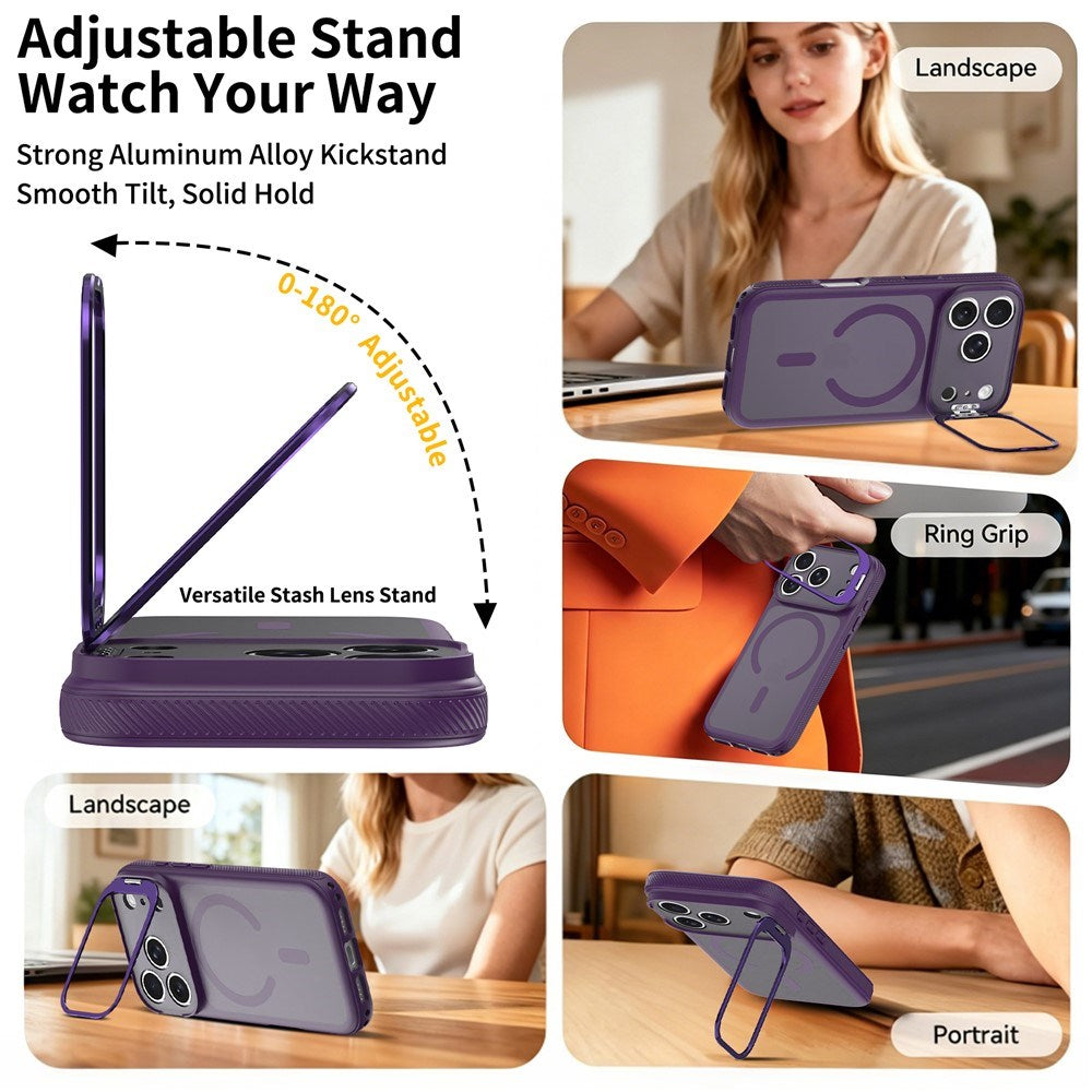 iPhone 18 Pro Max / 17 Pro Max Hybrid Plast Bagside Cover m. Stødabsorberende Kanter & Kickstand - MagSafe Kompatibel - Lilla