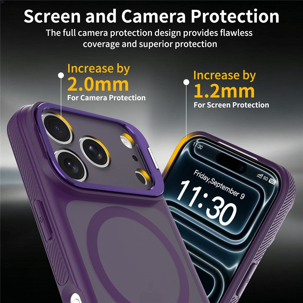 iPhone 18 Pro Max / 17 Pro Max Hybrid Plast Bagside Cover m. Stødabsorberende Kanter & Kickstand - MagSafe Kompatibel - Lilla