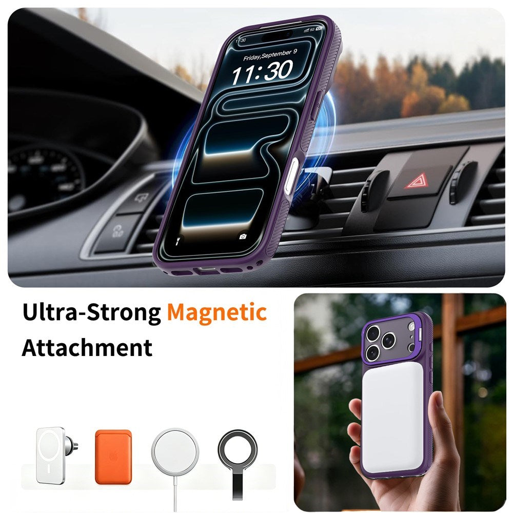 iPhone 18 Pro Max / 17 Pro Max Hybrid Plast Bagside Cover m. Stødabsorberende Kanter & Kickstand - MagSafe Kompatibel - Lilla