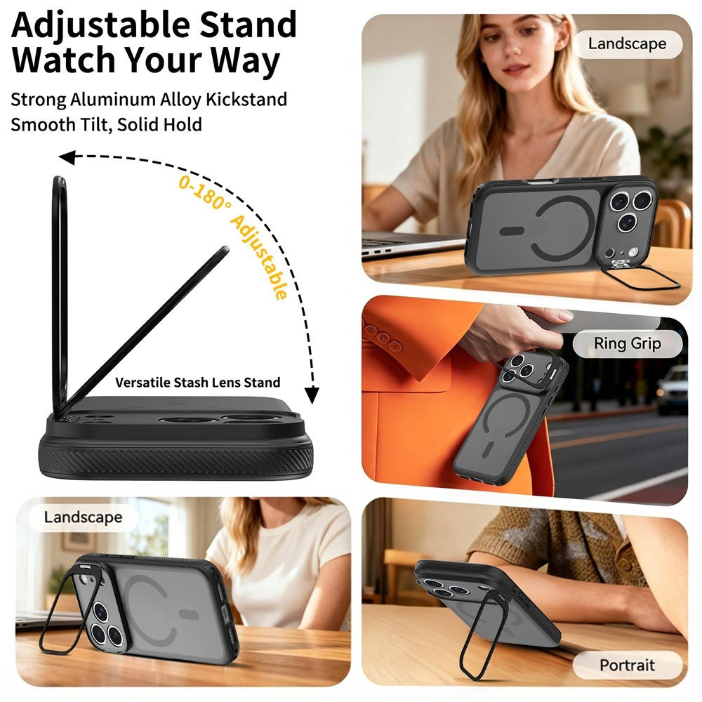 iPhone 18 Pro / 17 Pro Hybrid Plast Bagside Cover m. Stødabsorberende Kanter & Kickstand - MagSafe Kompatibel - Sort
