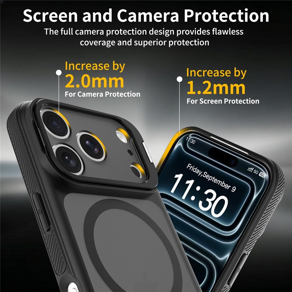 iPhone 18 Pro / 17 Pro Hybrid Plast Bagside Cover m. Stødabsorberende Kanter & Kickstand - MagSafe Kompatibel - Sort
