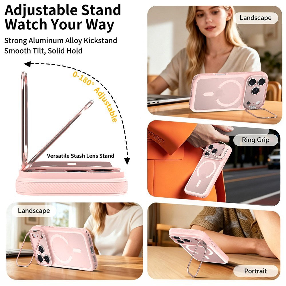 iPhone 18 Pro / 17 Pro Hybrid Plast Bagside Cover m. Stødabsorberende Kanter & Kickstand - MagSafe Kompatibel - Lyserød