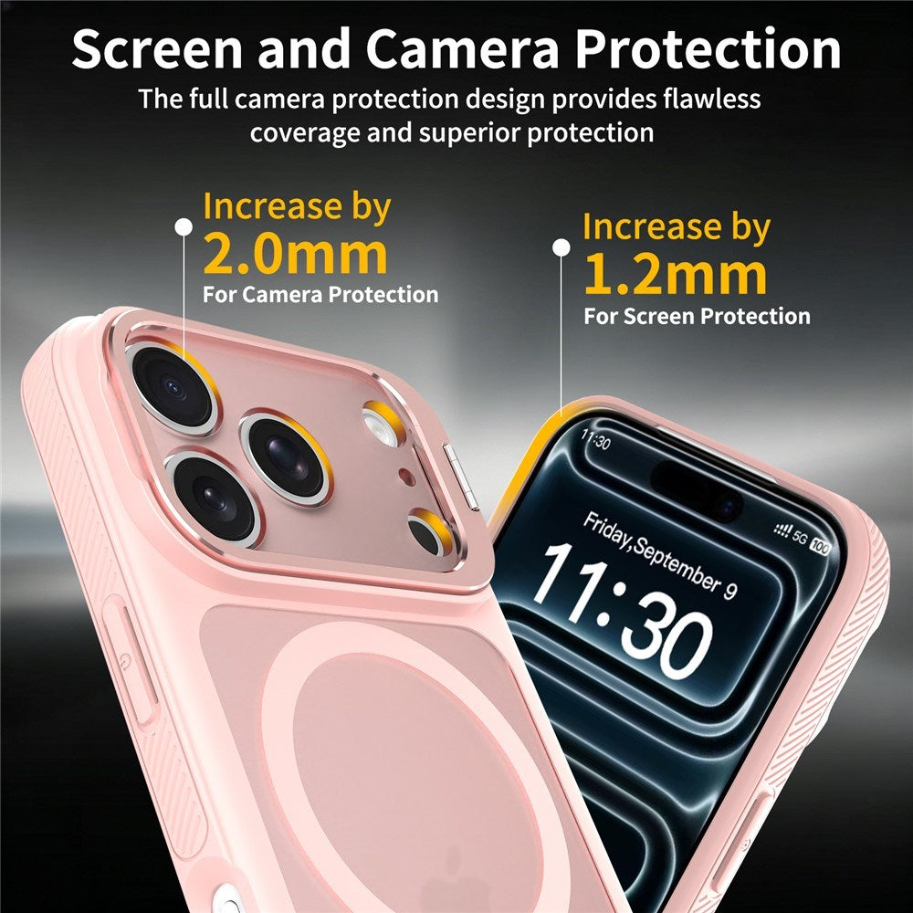 iPhone 18 Pro / 17 Pro Hybrid Plast Bagside Cover m. Stødabsorberende Kanter & Kickstand - MagSafe Kompatibel - Lyserød