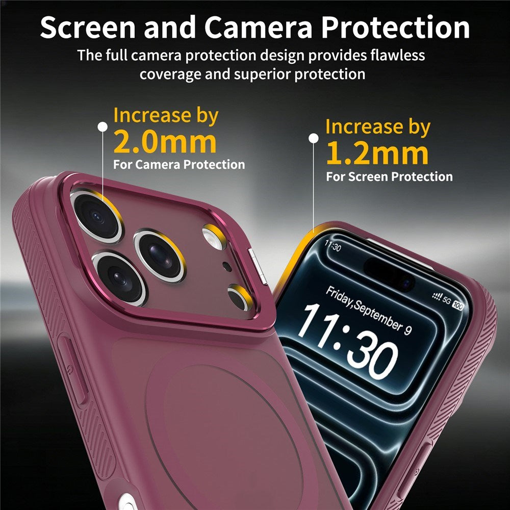 iPhone 18 Pro / 17 Pro Hybrid Plast Bagside Cover m. Stødabsorberende Kanter & Kickstand - MagSafe Kompatibel - Rød