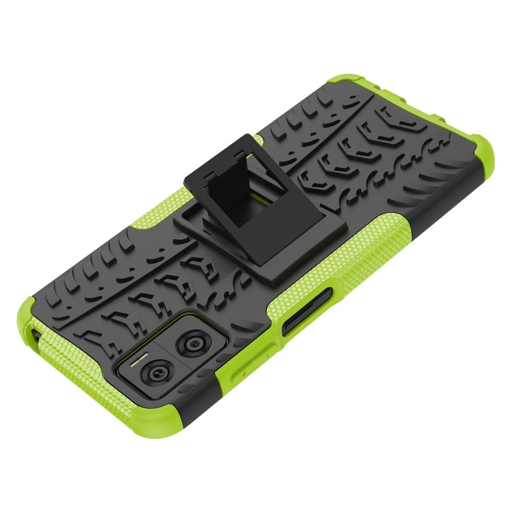 Motorola Moto E22 Cool Tyre Håndværker Bagside Cover m. Stander - Sort / Grøn