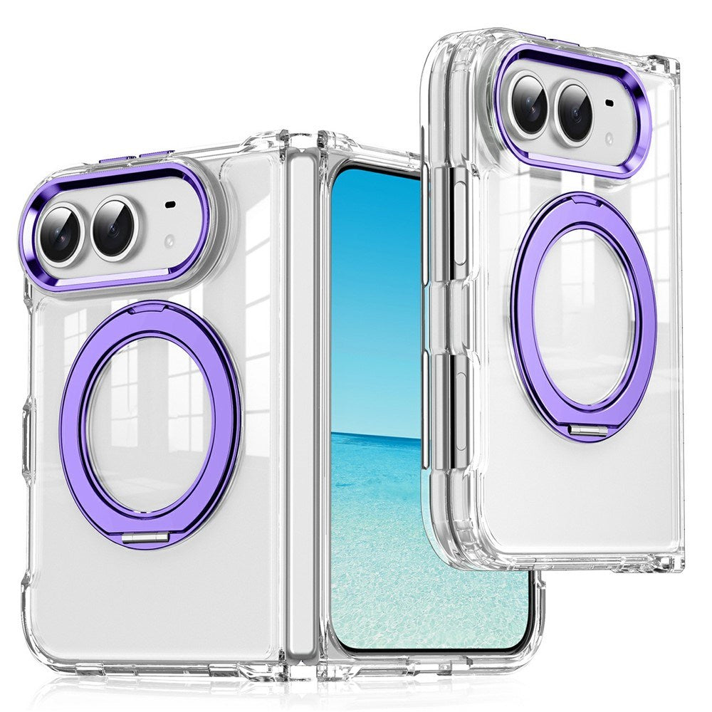 EIDERWOOD iPhone Fold Hybrid Cover med Ståfunktion - MagSafe Kompatibel - Gennemsigtig / Lilla