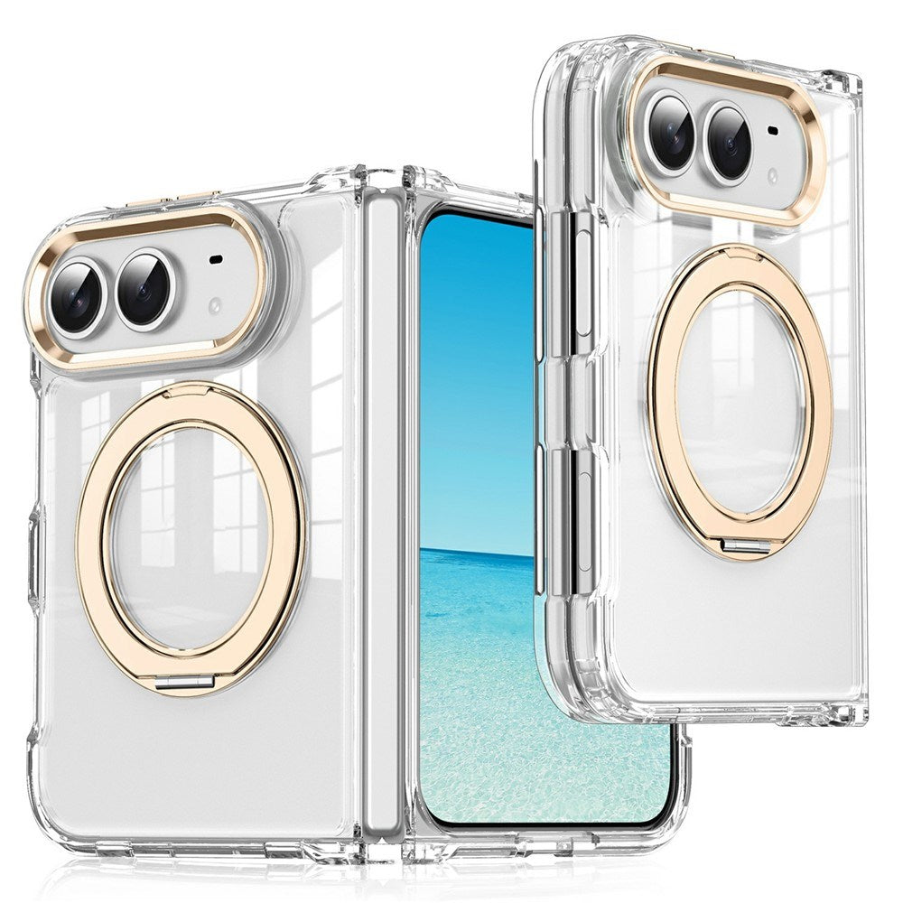 EIDERWOOD iPhone Fold Hybrid Cover med Ståfunktion - MagSafe Kompatibel - Gennemsigtig / Guld
