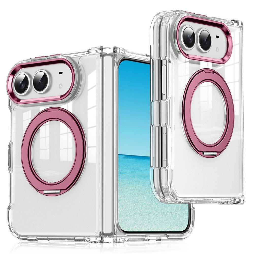 EIDERWOOD iPhone Fold Hybrid Cover med Ståfunktion - MagSafe Kompatibel - Gennemsigtig / Lyserød