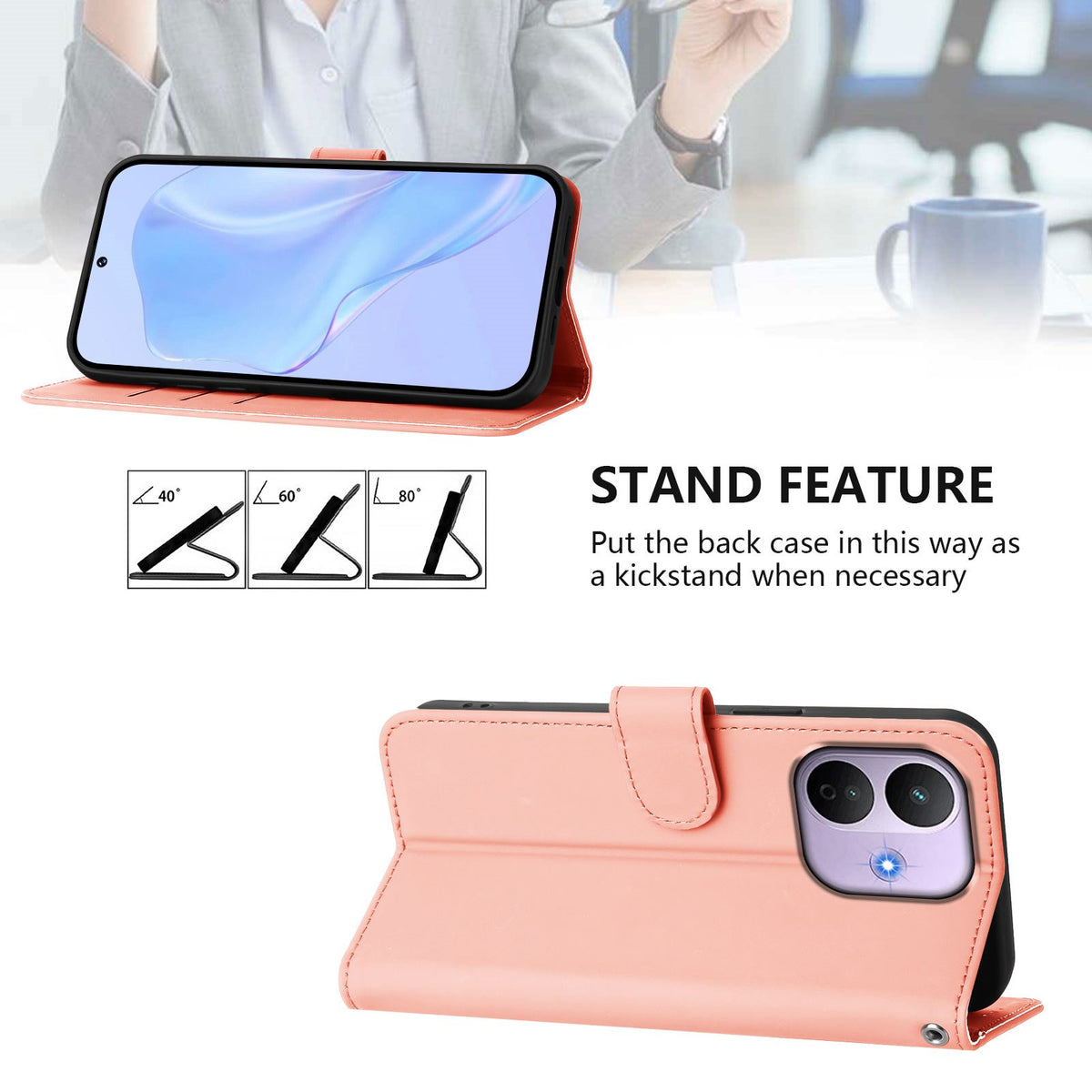 Xiaomi Redmi Note 17 Pro (5G) EIDERWOOD Kunstlæder Flip Cover m. Strop & Kortholder - Lyserød