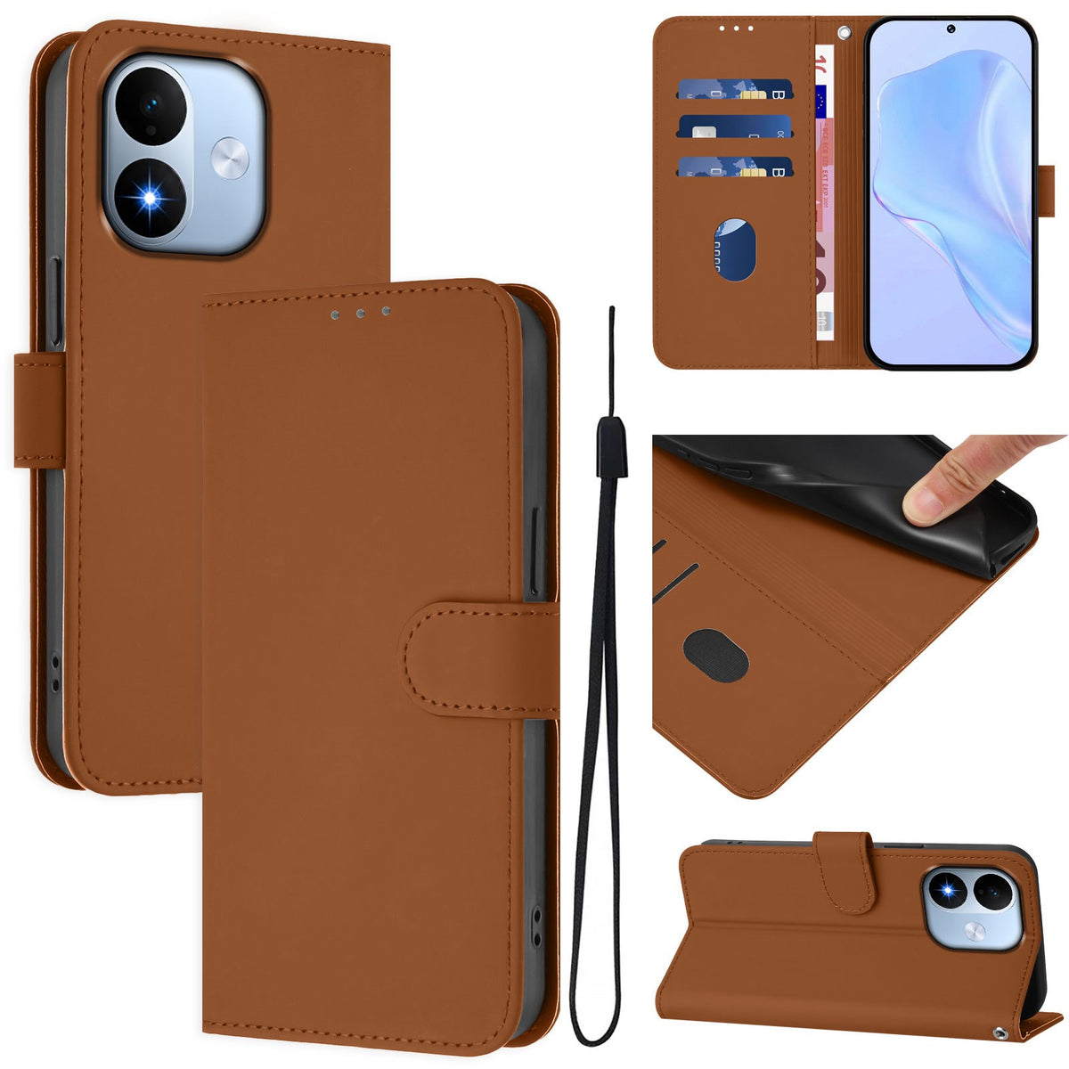 Xiaomi Redmi Note 17 (5G) EIDERWOOD Kunstlæder Flip Cover m. Strop & Kortholder - Brun