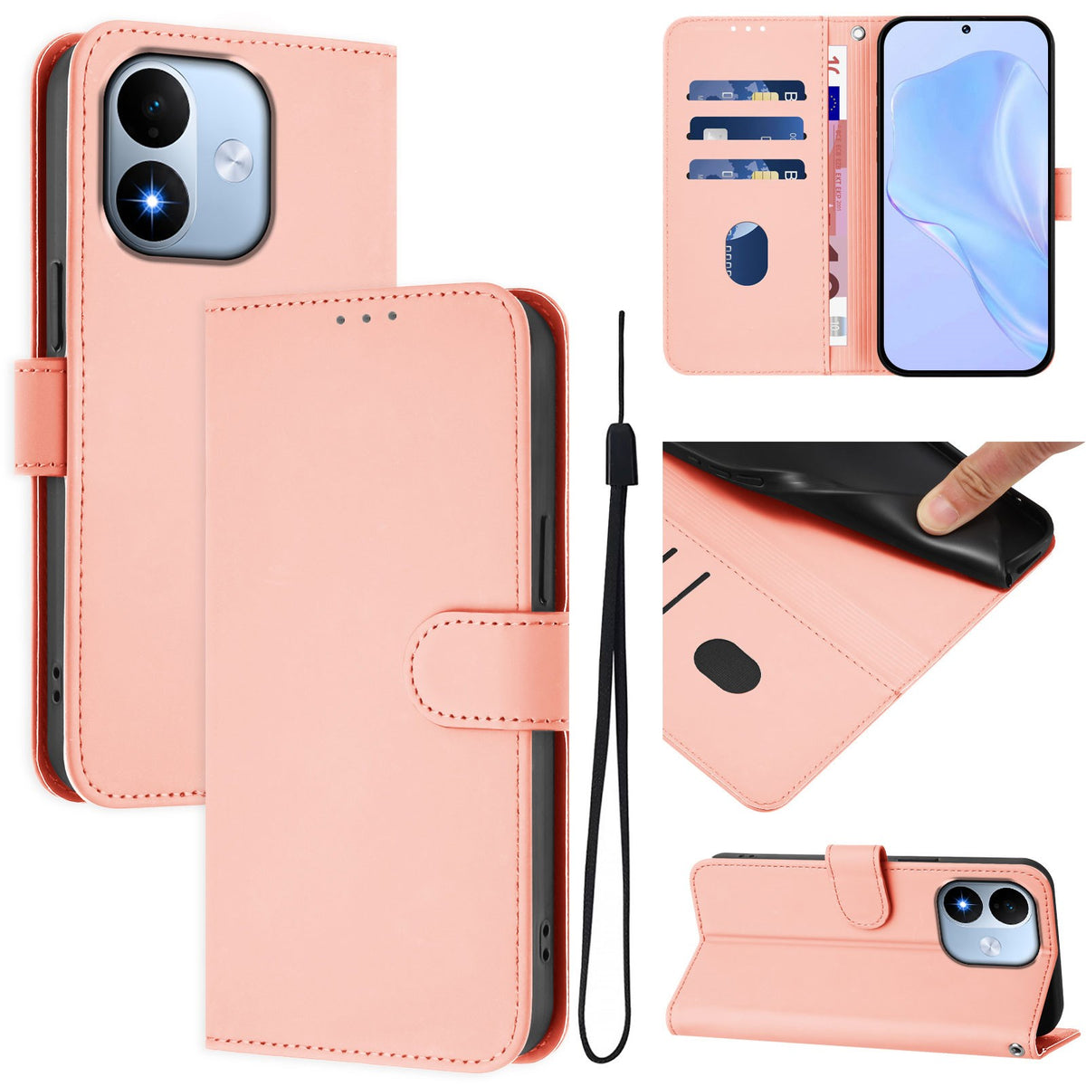 Xiaomi Redmi Note 17 (5G) EIDERWOOD Kunstlæder Flip Cover m. Strop & Kortholder - Lyserød