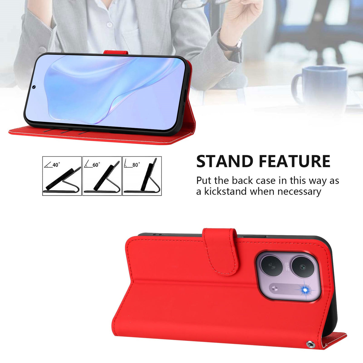 EIDERWOOD Xiaomi Redmi 17C (5G) Kunstlæder Flip Mobil Cover m. Strop - Rød