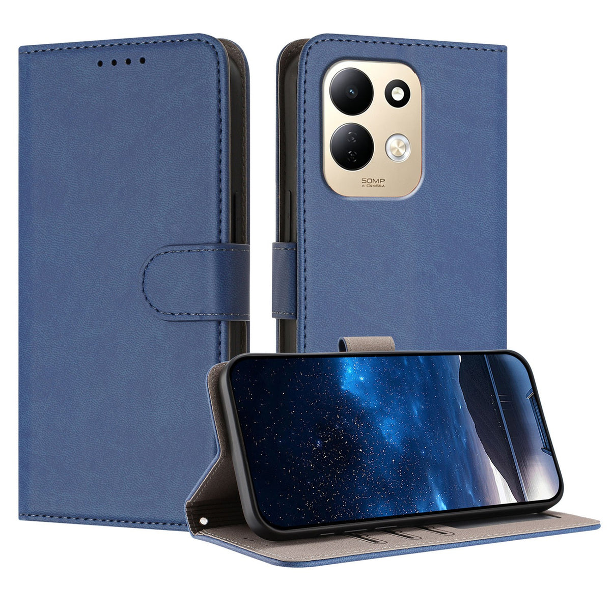 EIDERWOOD Xiaomi Redmi 17 (5G) / (4G) Kunstlæder Flip Mobil Cover med Kortholder og Ståfunktion - Blå
