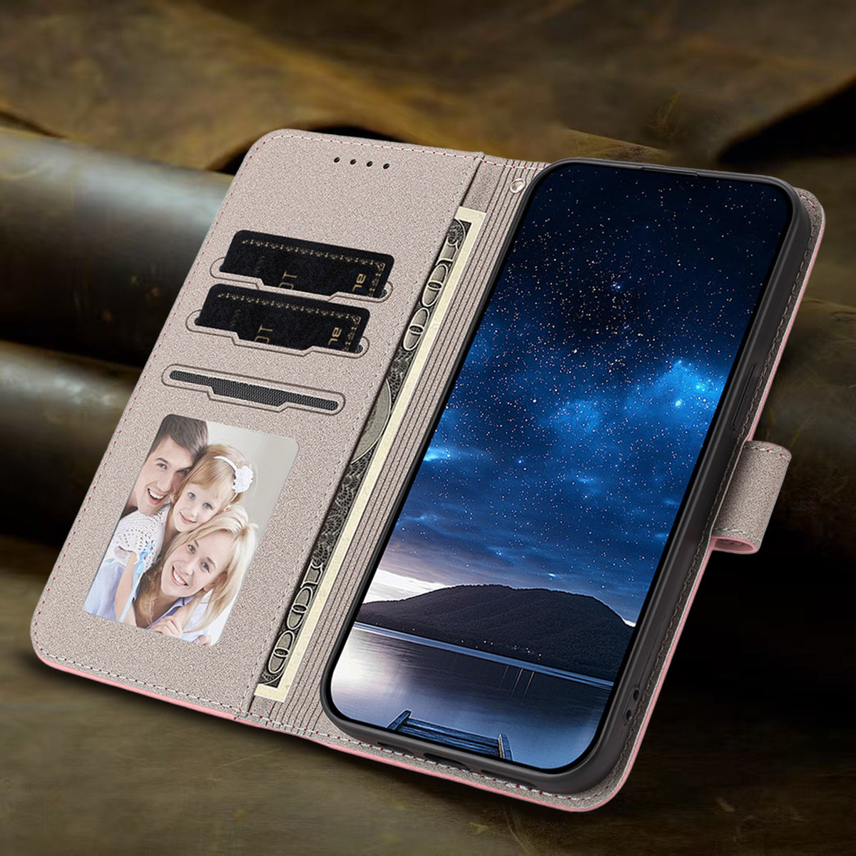 EIDERWOOD Xiaomi Redmi 17 (5G) / (4G) Kunstlæder Flip Mobil Cover med Kortholder og Ståfunktion - Lyserød