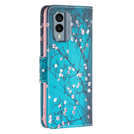 Nokia X30 Læder Flip Cover m. Pung & Print - Træ med Blomster