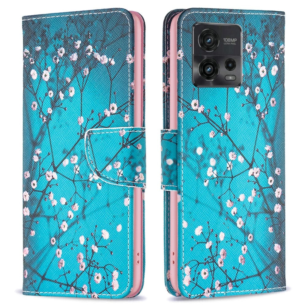 Motorola Moto G72 Læder Flip Cover m. Pung - Blomstring