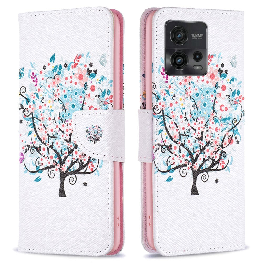 Motorola Moto G72 Læder Flip Cover m. Pung - Blomster Træ