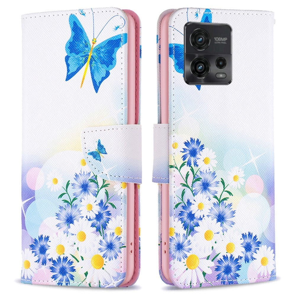 Motorola Moto G72 Læder Flip Cover m. Pung - Sommerfugle & Blomster