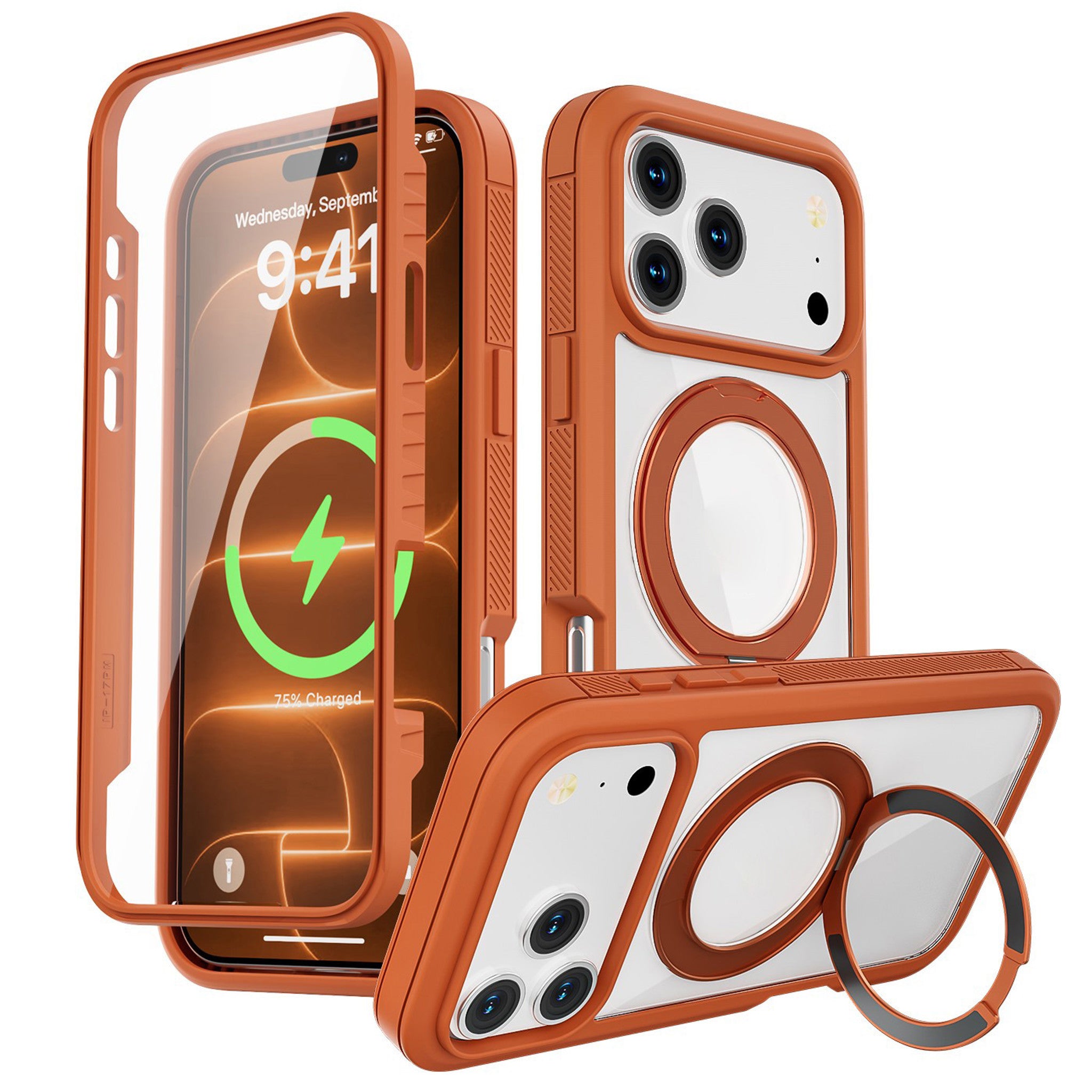 EIDERWOOD iPhone 18 Pro Max / 17 Pro Max Mobil Cover m. Skærmbeskyttelse og Kickstand - MagSafe Kompatibel - Orange / Gennemsigtig