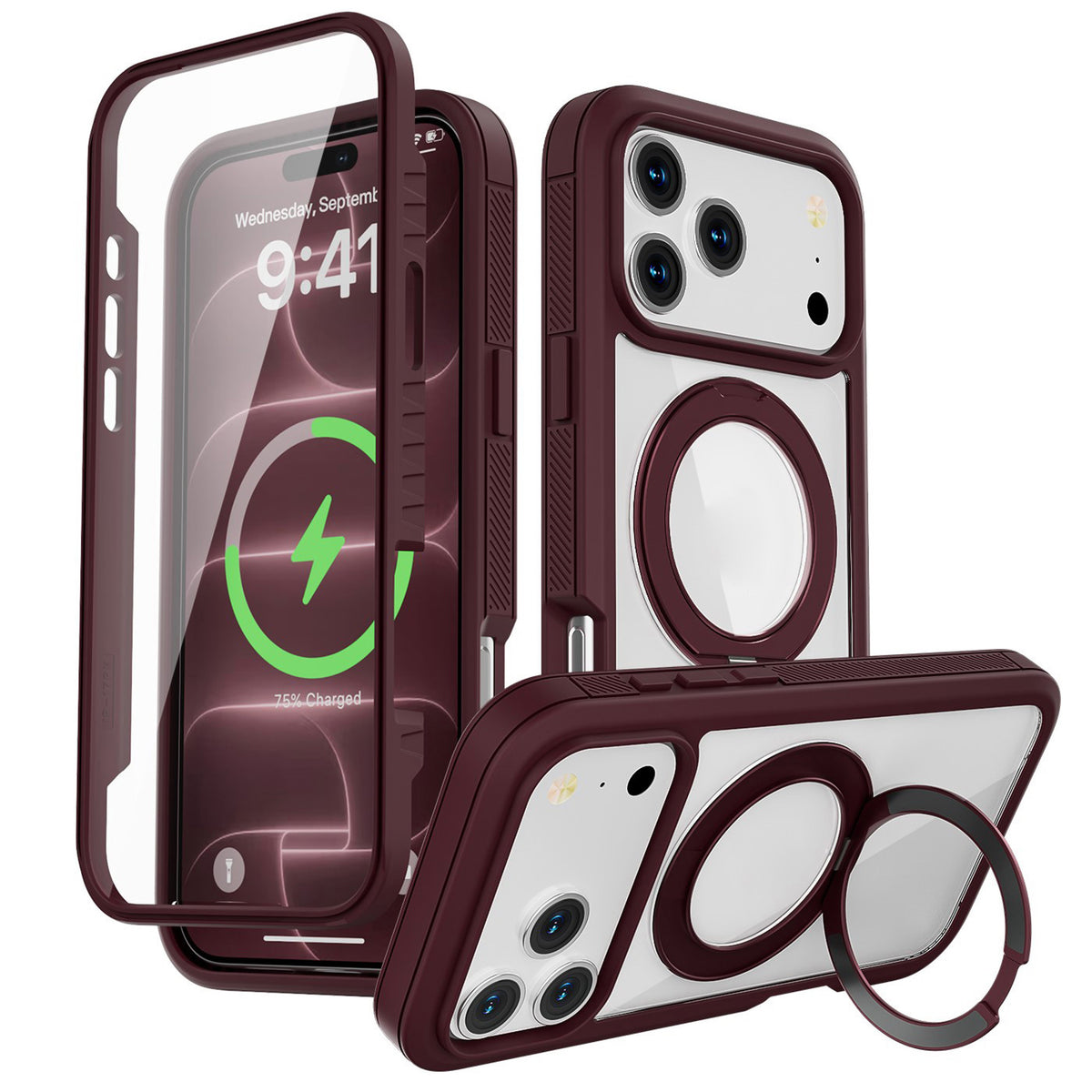 EIDERWOOD iPhone 18 Pro Max / 17 Pro Max Mobil Cover m. Skærmbeskyttelse og Kickstand - MagSafe Kompatibel - Rød / Gennemsigtig