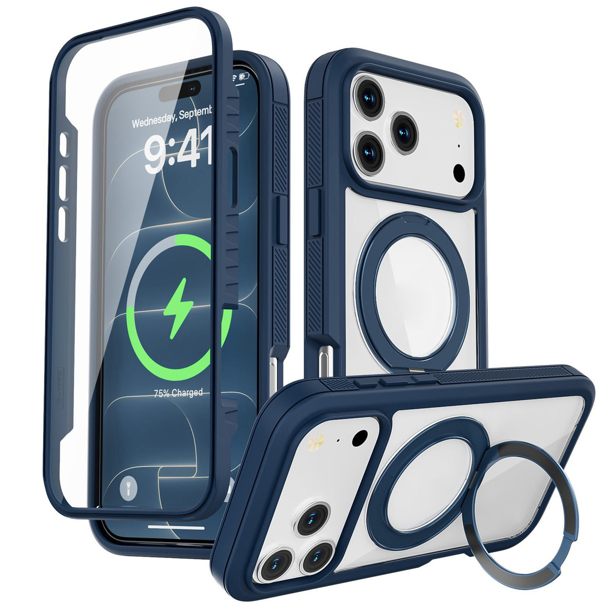 EIDERWOOD iPhone 18 Pro Max / 17 Pro Max Mobil Cover m. Skærmbeskyttelse og Kickstand - MagSafe Kompatibel - Blå / Gennemsigtig