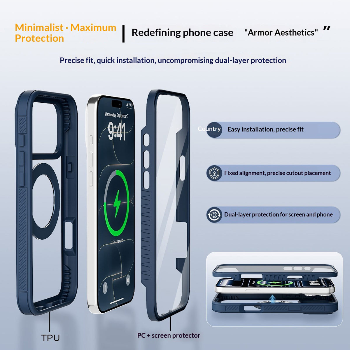 EIDERWOOD iPhone 18 Pro Max / 17 Pro Max Mobil Cover m. Skærmbeskyttelse og Kickstand - MagSafe Kompatibel - Blå / Gennemsigtig