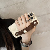 iPhone 12 Pro Kunstlæder Cover m. Indbygget Strop - Beige