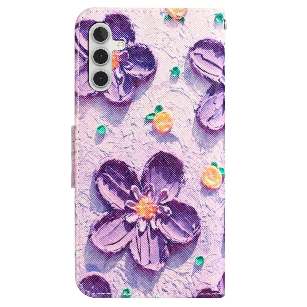 Samsung Galaxy A54 (5G) Læder Flip Cover m. Pung - Lilla Blomst